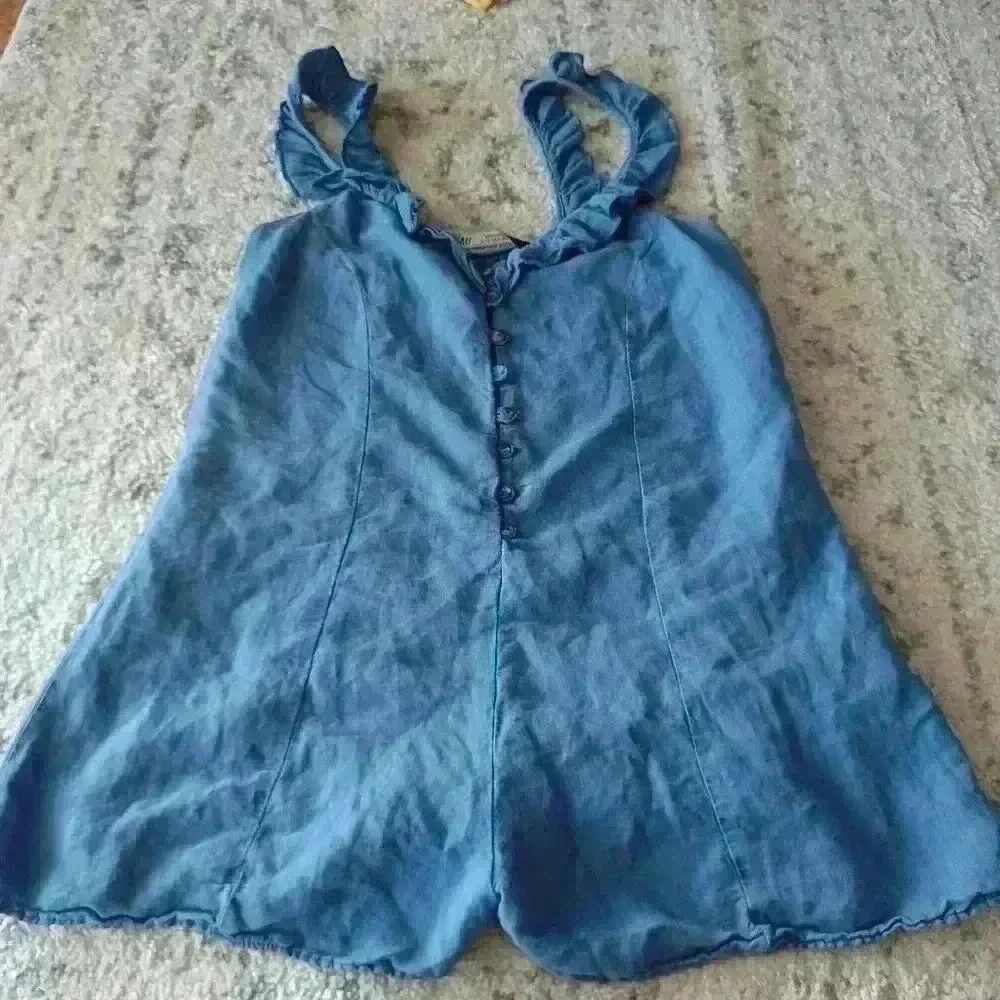 Zara Womens Blue Ruffled Tank Romper S
